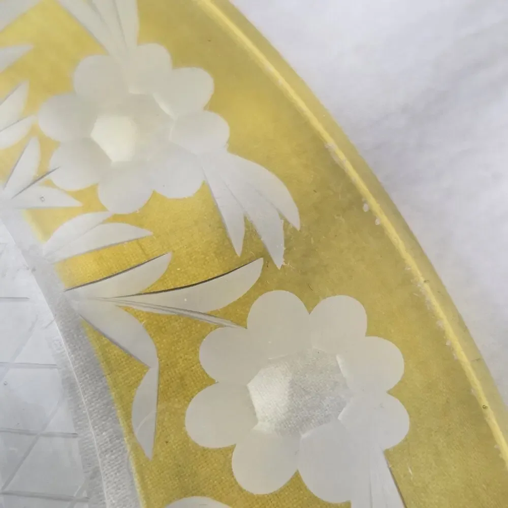 Vintage Westmoreland Crystal Blue Yellow Floral Cut Glass Sandwich Tray Dessert